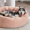 imageBedsure Calming Cat Beds for Indoor Cats  Small Cat Bed Washable 20 inches AntiSlip Round Fluffy Plush Faux Fur Pet Bed Fits up to 15 lbs Pets Aqua BluePink