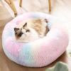 imageBedsure Calming Cat Beds for Indoor Cats  Small Cat Bed Washable 20 inches AntiSlip Round Fluffy Plush Faux Fur Pet Bed Fits up to 15 lbs Pets Aqua BlueMulti Color