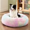 imageBedsure Calming Cat Beds for Indoor Cats  Small Cat Bed Washable 20 inches AntiSlip Round Fluffy Plush Faux Fur Pet Bed Fits up to 15 lbs Pets Aqua BlueMulti Color