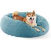 imageBedsure Calming Cat Beds for Indoor Cats  Small Cat Bed Washable 20 inches AntiSlip Round Fluffy Plush Faux Fur Pet Bed Fits up to 15 lbs Pets Aqua BlueWashed Blue