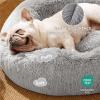 imageBedsure Calming Cat Beds for Indoor Cats  Small Cat Bed Washable 20 inches AntiSlip Round Fluffy Plush Faux Fur Pet Bed Fits up to 15 lbs Pets Aqua BluePale Grey