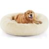 imageBedsure Calming Cat Beds for Indoor Cats  Small Cat Bed Washable 20 inches AntiSlip Round Fluffy Plush Faux Fur Pet Bed Fits up to 15 lbs Pets Aqua BlueIvory Beige