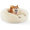 imageBedsure Calming Cat Beds for Indoor Cats  Small Cat Bed Washable 20 inches AntiSlip Round Fluffy Plush Faux Fur Pet Bed Fits up to 15 lbs Pets Aqua BlueIvory Beige