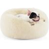 imageBedsure Calming Cat Beds for Indoor Cats  Small Cat Bed Washable 20 inches AntiSlip Round Fluffy Plush Faux Fur Pet Bed Fits up to 15 lbs Pets Aqua BlueIvory Beige