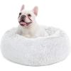 imageBedsure Calming Cat Beds for Indoor Cats  Small Cat Bed Washable 20 inches AntiSlip Round Fluffy Plush Faux Fur Pet Bed Fits up to 15 lbs Pets Aqua BlueFrost Grey