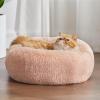 imageBedsure Calming Cat Beds for Indoor Cats  Small Cat Bed Washable 20 inches AntiSlip Round Fluffy Plush Faux Fur Pet Bed Fits up to 15 lbs Pets Aqua BluePink