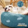 imageBedsure Calming Cat Beds for Indoor Cats  Small Cat Bed Washable 20 inches AntiSlip Round Fluffy Plush Faux Fur Pet Bed Fits up to 15 lbs Pets Aqua BlueWashed Blue