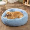 imageBedsure Calming Cat Beds for Indoor Cats  Small Cat Bed Washable 20 inches AntiSlip Round Fluffy Plush Faux Fur Pet Bed Fits up to 15 lbs Pets Aqua BlueLight Blue