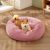 imageBedsure Calming Cat Beds for Indoor Cats  Small Cat Bed Washable 20 inches AntiSlip Round Fluffy Plush Faux Fur Pet Bed Fits up to 15 lbs Pets Aqua BlueMauve Blush