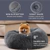 imageBedsure Calming Cat Beds for Indoor Cats  Small Cat Bed Washable 20 inches AntiSlip Round Fluffy Plush Faux Fur Pet Bed Fits up to 15 lbs Pets Aqua BlueDark Grey