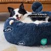 imageBedsure Calming Cat Beds for Indoor Cats  Small Cat Bed Washable 20 inches AntiSlip Round Fluffy Plush Faux Fur Pet Bed Fits up to 15 lbs Pets Aqua BlueNavy
