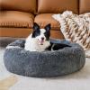 imageBedsure Calming Cat Beds for Indoor Cats  Small Cat Bed Washable 20 inches AntiSlip Round Fluffy Plush Faux Fur Pet Bed Fits up to 15 lbs Pets Aqua BlueDark Grey