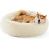 imageBedsure Calming Cat Beds for Indoor Cats  Small Cat Bed Washable 20 inches AntiSlip Round Fluffy Plush Faux Fur Pet Bed Fits up to 15 lbs Pets Aqua BlueIvory Beige