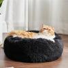 imageBedsure Calming Cat Beds for Indoor Cats  Small Cat Bed Washable 20 inches AntiSlip Round Fluffy Plush Faux Fur Pet Bed Fits up to 15 lbs Pets Aqua BlueBlack