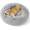 imageBedsure Calming Cat Beds for Indoor Cats  Small Cat Bed Washable 20 inches AntiSlip Round Fluffy Plush Faux Fur Pet Bed Fits up to 15 lbs Pets Aqua BluePale Grey