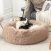 imageBedsure Calming Cat Beds for Indoor Cats  Small Cat Bed Washable 20 inches AntiSlip Round Fluffy Plush Faux Fur Pet Bed Fits up to 15 lbs Pets Aqua BlueCamel