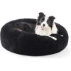 imageBedsure Calming Cat Beds for Indoor Cats  Small Cat Bed Washable 20 inches AntiSlip Round Fluffy Plush Faux Fur Pet Bed Fits up to 15 lbs Pets Aqua BlueBlack