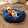imageBedsure Calming Cat Beds for Indoor Cats  Small Cat Bed Washable 20 inches AntiSlip Round Fluffy Plush Faux Fur Pet Bed Fits up to 15 lbs Pets Aqua BlueNavy