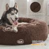 imageBedsure Calming Cat Beds for Indoor Cats  Small Cat Bed Washable 20 inches AntiSlip Round Fluffy Plush Faux Fur Pet Bed Fits up to 15 lbs Pets Aqua BlueCoffee