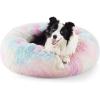 imageBedsure Calming Cat Beds for Indoor Cats  Small Cat Bed Washable 20 inches AntiSlip Round Fluffy Plush Faux Fur Pet Bed Fits up to 15 lbs Pets Aqua BlueMulti Color