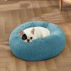 imageBedsure Calming Cat Beds for Indoor Cats  Small Cat Bed Washable 20 inches AntiSlip Round Fluffy Plush Faux Fur Pet Bed Fits up to 15 lbs Pets Aqua BlueWashed Blue