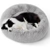 imageBedsure Calming Cat Beds for Indoor Cats  Small Cat Bed Washable 20 inches AntiSlip Round Fluffy Plush Faux Fur Pet Bed Fits up to 15 lbs Pets Aqua BluePale Grey