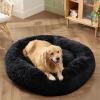 imageBedsure Calming Cat Beds for Indoor Cats  Small Cat Bed Washable 20 inches AntiSlip Round Fluffy Plush Faux Fur Pet Bed Fits up to 15 lbs Pets Aqua BlueBlack