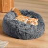 imageBedsure Calming Cat Beds for Indoor Cats  Small Cat Bed Washable 20 inches AntiSlip Round Fluffy Plush Faux Fur Pet Bed Fits up to 15 lbs Pets Aqua BlueDark Grey