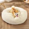 imageBedsure Calming Cat Beds for Indoor Cats  Small Cat Bed Washable 20 inches AntiSlip Round Fluffy Plush Faux Fur Pet Bed Fits up to 15 lbs Pets Aqua BlueIvory Beige