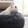imageBedsure Calming Cat Beds for Indoor Cats  Small Cat Bed Washable 20 inches AntiSlip Round Fluffy Plush Faux Fur Pet Bed Fits up to 15 lbs Pets Aqua BlueDark Grey