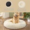 imageBedsure Calming Cat Beds for Indoor Cats  Small Cat Bed Washable 20 inches AntiSlip Round Fluffy Plush Faux Fur Pet Bed Fits up to 15 lbs Pets Aqua BlueIvory Beige