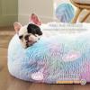 imageBedsure Calming Cat Beds for Indoor Cats  Small Cat Bed Washable 20 inches AntiSlip Round Fluffy Plush Faux Fur Pet Bed Fits up to 15 lbs Pets Aqua BlueMulti Color