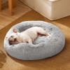 imageBedsure Calming Cat Beds for Indoor Cats  Small Cat Bed Washable 20 inches AntiSlip Round Fluffy Plush Faux Fur Pet Bed Fits up to 15 lbs Pets Aqua BluePale Grey