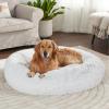 imageBedsure Calming Cat Beds for Indoor Cats  Small Cat Bed Washable 20 inches AntiSlip Round Fluffy Plush Faux Fur Pet Bed Fits up to 15 lbs Pets Aqua BlueFrost Grey