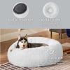 imageBedsure Calming Cat Beds for Indoor Cats  Small Cat Bed Washable 20 inches AntiSlip Round Fluffy Plush Faux Fur Pet Bed Fits up to 15 lbs Pets Aqua BlueFrost Grey