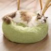 imageBedsure Calming Cat Beds for Indoor Cats  Small Cat Bed Washable 20 inches AntiSlip Round Fluffy Plush Faux Fur Pet Bed Fits up to 15 lbs Pets Aqua BlueGreen