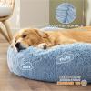 imageBedsure Calming Cat Beds for Indoor Cats  Small Cat Bed Washable 20 inches AntiSlip Round Fluffy Plush Faux Fur Pet Bed Fits up to 15 lbs Pets Aqua BlueLight Blue