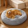 imageBedsure Calming Cat Beds for Indoor Cats  Small Cat Bed Washable 20 inches AntiSlip Round Fluffy Plush Faux Fur Pet Bed Fits up to 15 lbs Pets Aqua BluePale Grey