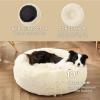 imageBedsure Calming Cat Beds for Indoor Cats  Small Cat Bed Washable 20 inches AntiSlip Round Fluffy Plush Faux Fur Pet Bed Fits up to 15 lbs Pets Aqua BlueIvory Beige