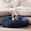 imageBedsure Calming Cat Beds for Indoor Cats  Small Cat Bed Washable 20 inches AntiSlip Round Fluffy Plush Faux Fur Pet Bed Fits up to 15 lbs Pets Aqua BlueNavy
