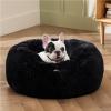 imageBedsure Calming Cat Beds for Indoor Cats  Small Cat Bed Washable 20 inches AntiSlip Round Fluffy Plush Faux Fur Pet Bed Fits up to 15 lbs Pets Aqua BlueBlack