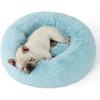 imageBedsure Calming Cat Beds for Indoor Cats  Small Cat Bed Washable 20 inches AntiSlip Round Fluffy Plush Faux Fur Pet Bed Fits up to 15 lbs Pets Aqua BlueAqua Blue