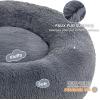 imageBedsure Calming Cat Beds for Indoor Cats  Small Cat Bed Washable 20 inches AntiSlip Round Fluffy Plush Faux Fur Pet Bed Fits up to 15 lbs Pets Aqua BlueDark Grey