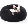 imageBedsure Calming Cat Beds for Indoor Cats  Small Cat Bed Washable 20 inches AntiSlip Round Fluffy Plush Faux Fur Pet Bed Fits up to 15 lbs Pets Aqua BlueBlack