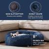 imageBedsure Calming Cat Beds for Indoor Cats  Small Cat Bed Washable 20 inches AntiSlip Round Fluffy Plush Faux Fur Pet Bed Fits up to 15 lbs Pets Aqua BlueNavy