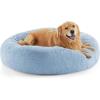 imageBedsure Calming Cat Beds for Indoor Cats  Small Cat Bed Washable 20 inches AntiSlip Round Fluffy Plush Faux Fur Pet Bed Fits up to 15 lbs Pets Aqua BlueLight Blue
