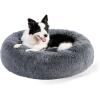 imageBedsure Calming Cat Beds for Indoor Cats  Small Cat Bed Washable 20 inches AntiSlip Round Fluffy Plush Faux Fur Pet Bed Fits up to 15 lbs Pets Aqua BlueDark Grey
