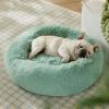 imageBedsure Calming Cat Beds for Indoor Cats  Small Cat Bed Washable 20 inches AntiSlip Round Fluffy Plush Faux Fur Pet Bed Fits up to 15 lbs Pets Aqua BlueApple Green