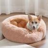 imageBedsure Calming Cat Beds for Indoor Cats  Small Cat Bed Washable 20 inches AntiSlip Round Fluffy Plush Faux Fur Pet Bed Fits up to 15 lbs Pets Aqua BluePink