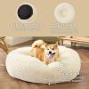 imageBedsure Calming Cat Beds for Indoor Cats  Small Cat Bed Washable 20 inches AntiSlip Round Fluffy Plush Faux Fur Pet Bed Fits up to 15 lbs Pets Aqua BlueIvory Beige